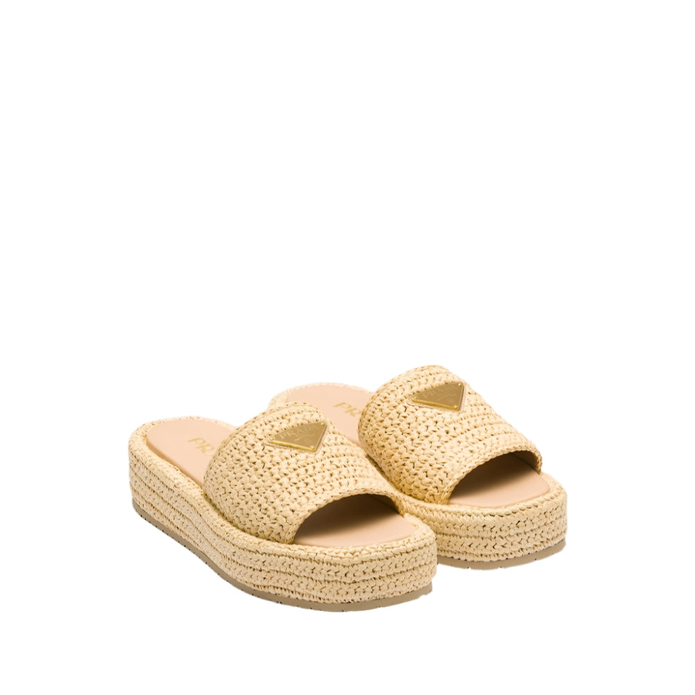 Prada Raffia Platform Slide Sandals