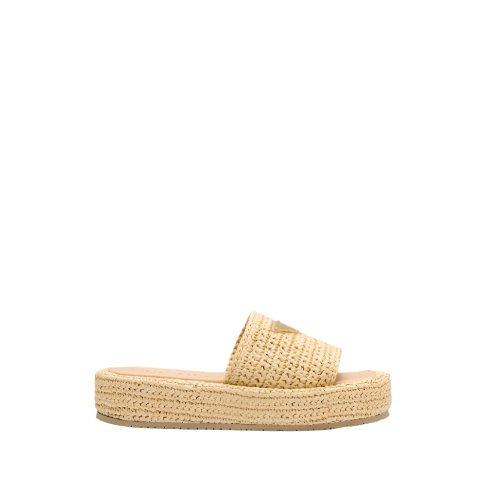 Prada Raffia Platform Slide Sandals