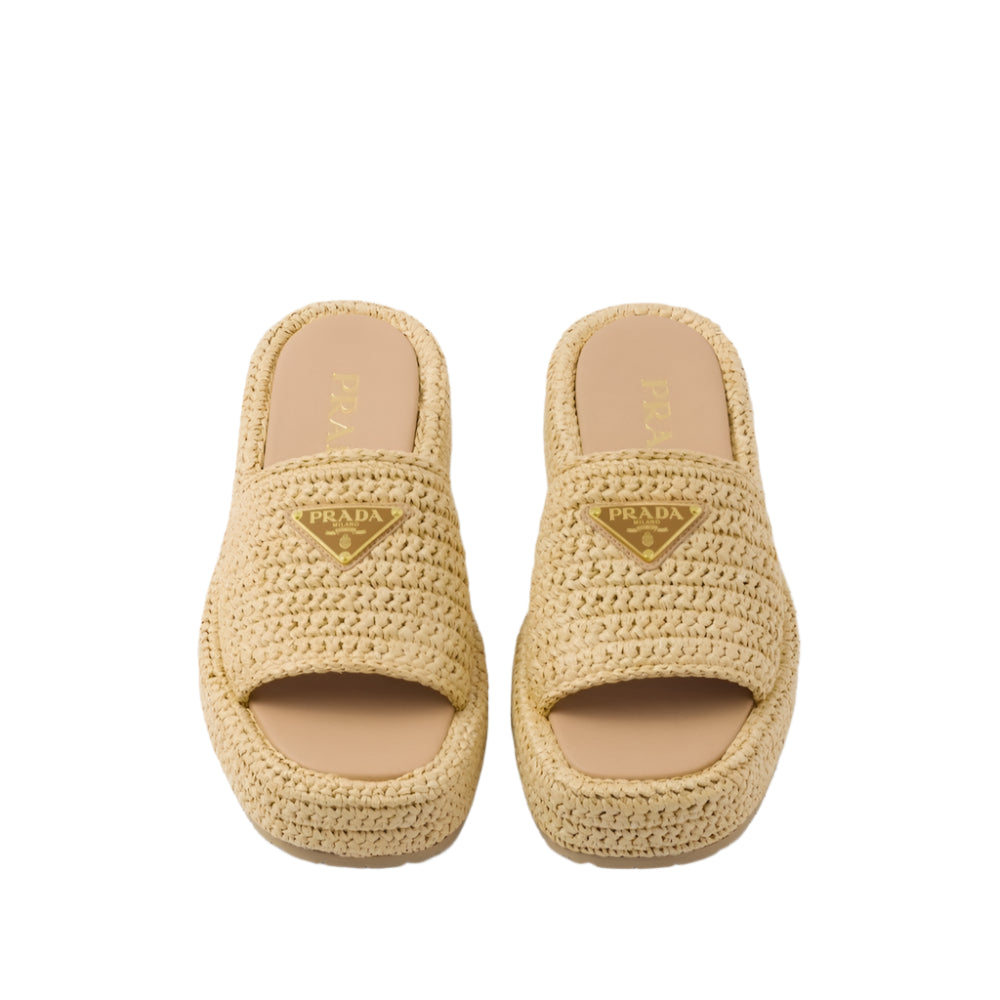 Prada Raffia Platform Slide Sandals