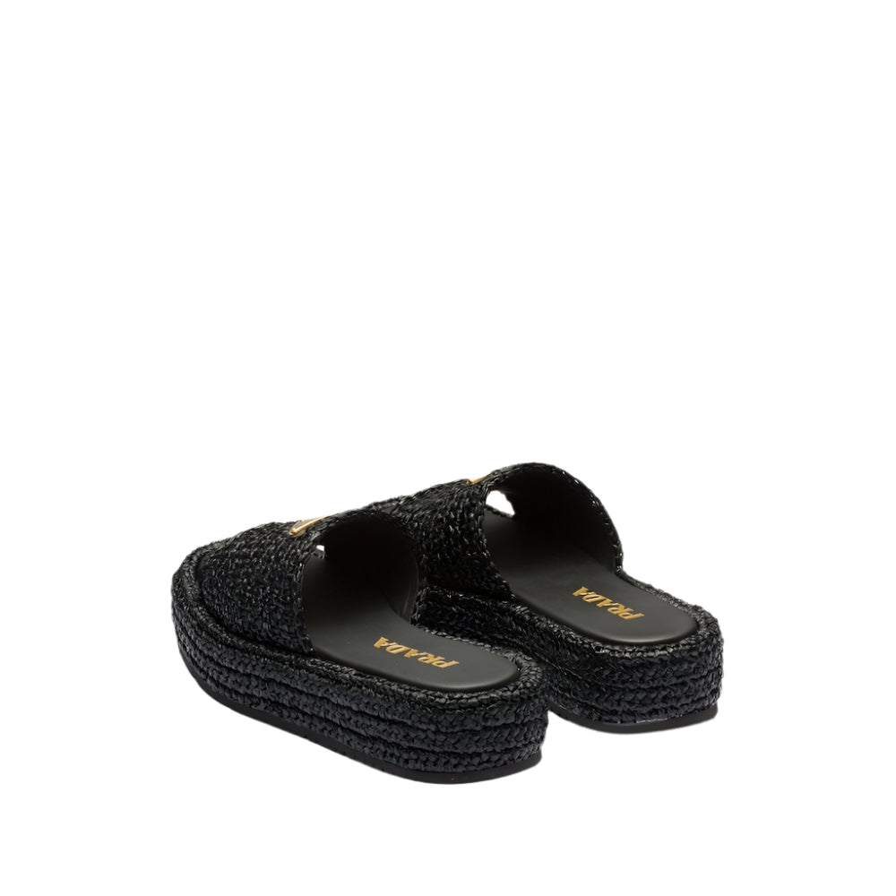 Prada Raffia Platform Slide Sandals