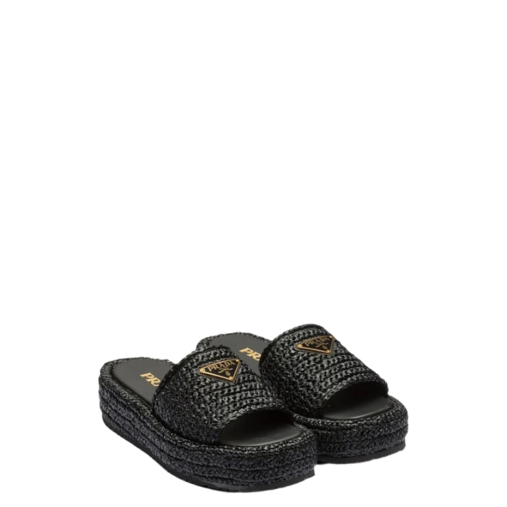 Prada Raffia Platform Slide Sandals