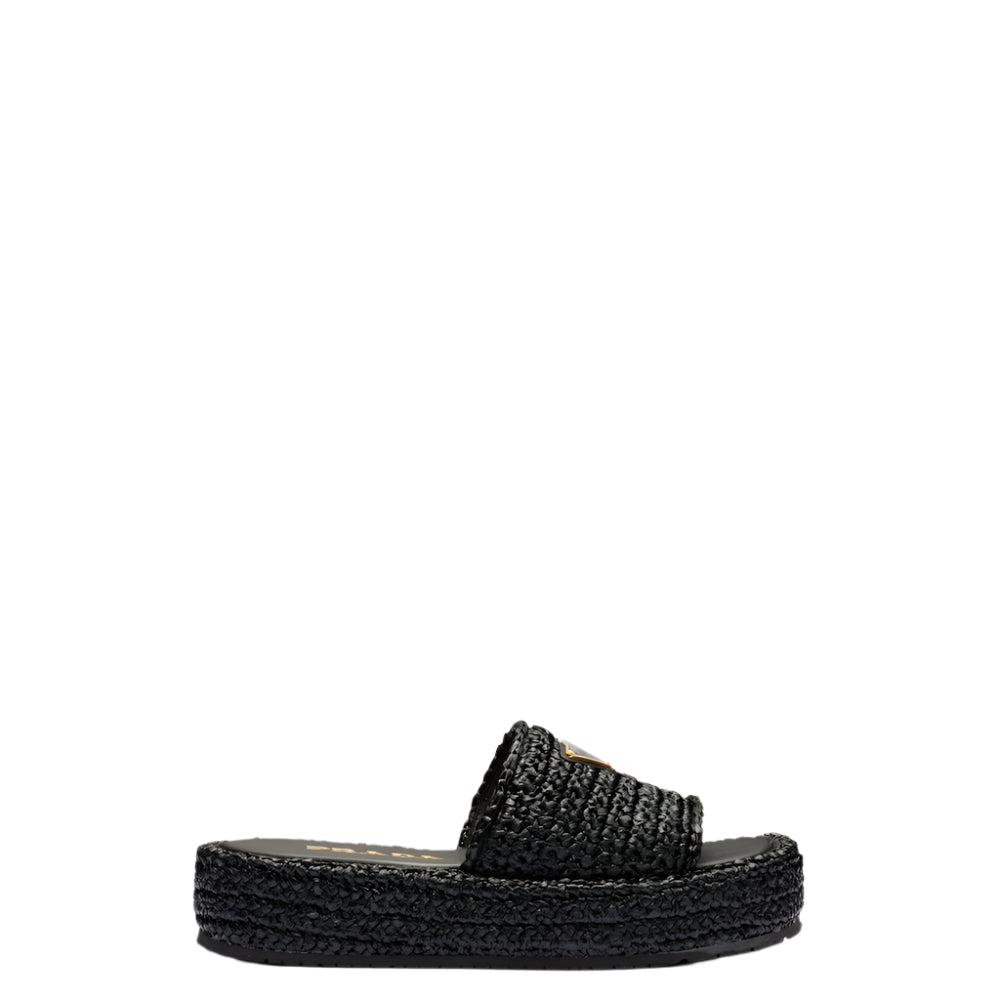 Prada Raffia Platform Slide Sandals