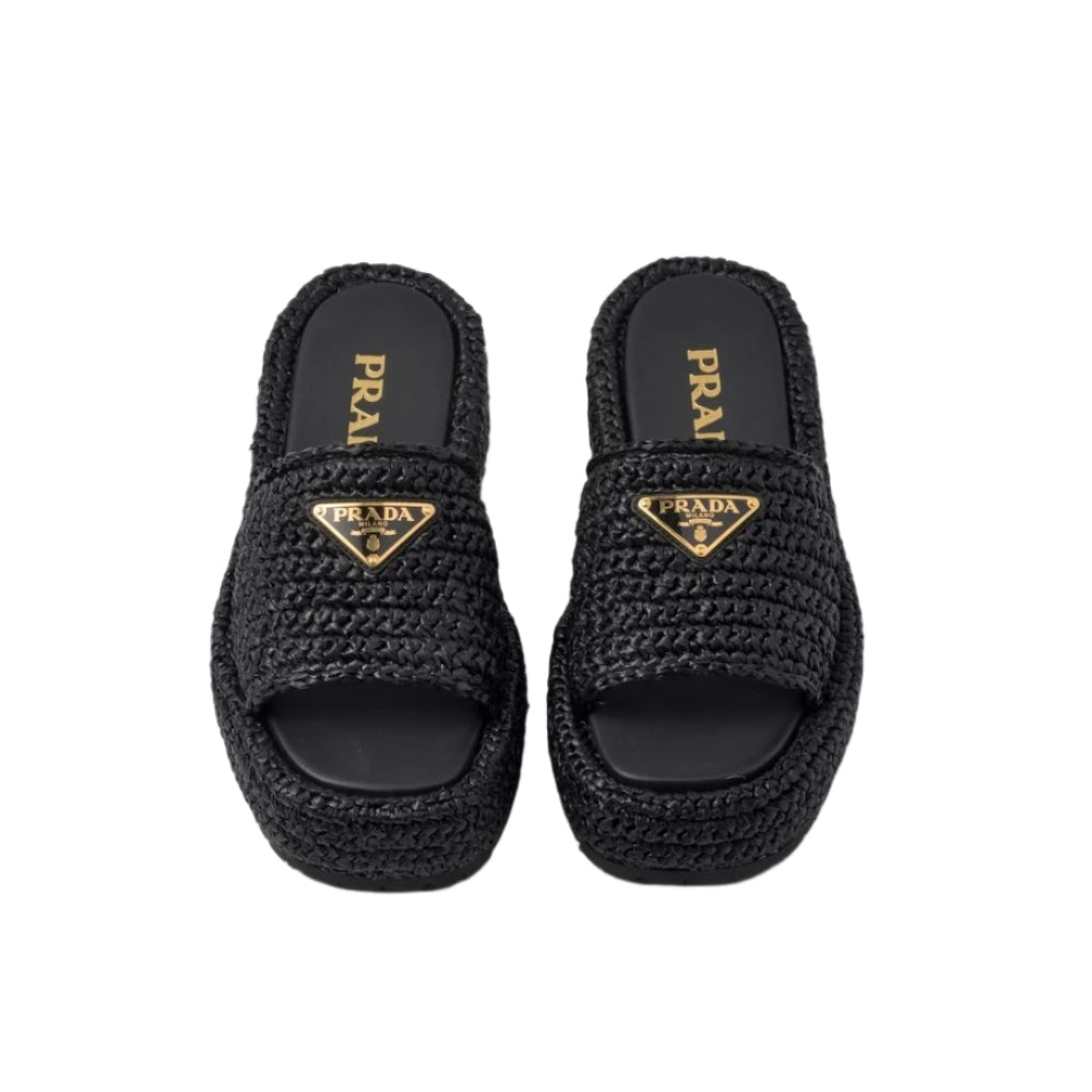 Prada Raffia Platform Slide Sandals